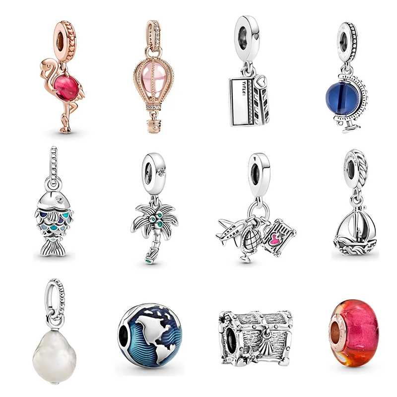 

Новый продукт браслета из серебра 925 пробы в панорамном стиле, серебряные бусины, серебряные аксессуары из бисера, фламинго, шар, кулон, кино...