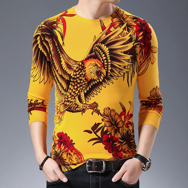 Вязаный свитер с круглым вырезом и рисунком Орла для мужчин 2020 пуловер