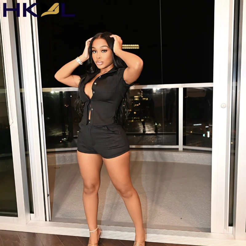 

Women's Fashion Tooling Suit Loose Short-Sleeved Shirts + Shorts Two Piece Sets Female Clothes