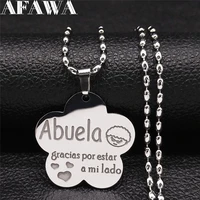stainless steel flower te quiero abuela letter charm necklaces women silver color necklaces jewelry collier ras le cou n717s01