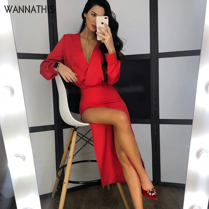 Женское длинное платье с разрезом Wannathis красные вечерние облегающие платья до