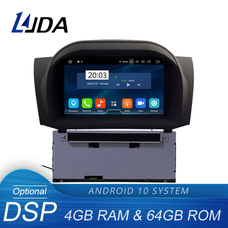 Автомобильный DVD-плеер LJDA Android 10 0 для Ford Fiesta 2013 2014 2015 2016 2017 2018 2 Din автомобильное - Фото №1