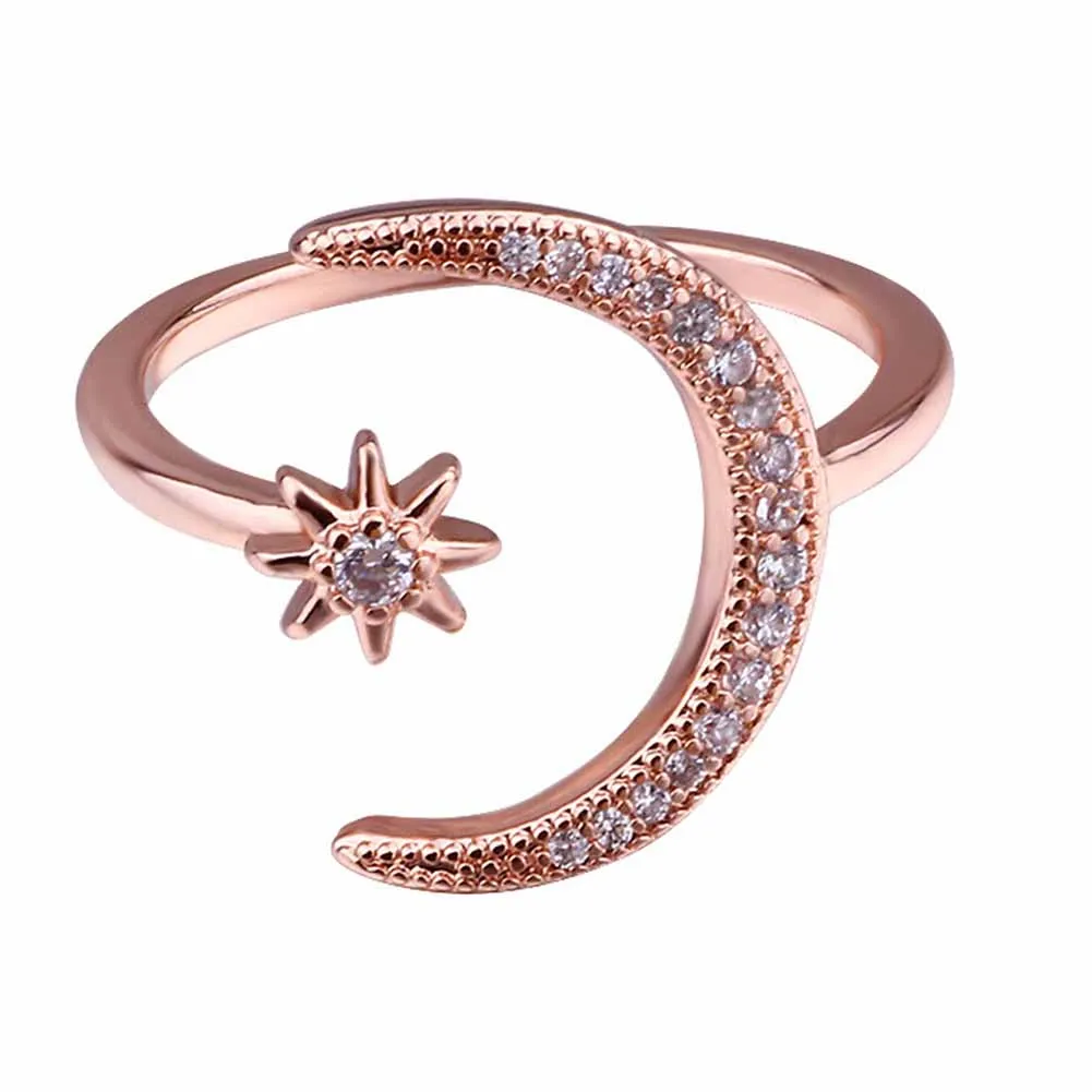 Модное креативное Открытое кольцо Стразы со звездой и луной женское свадебное