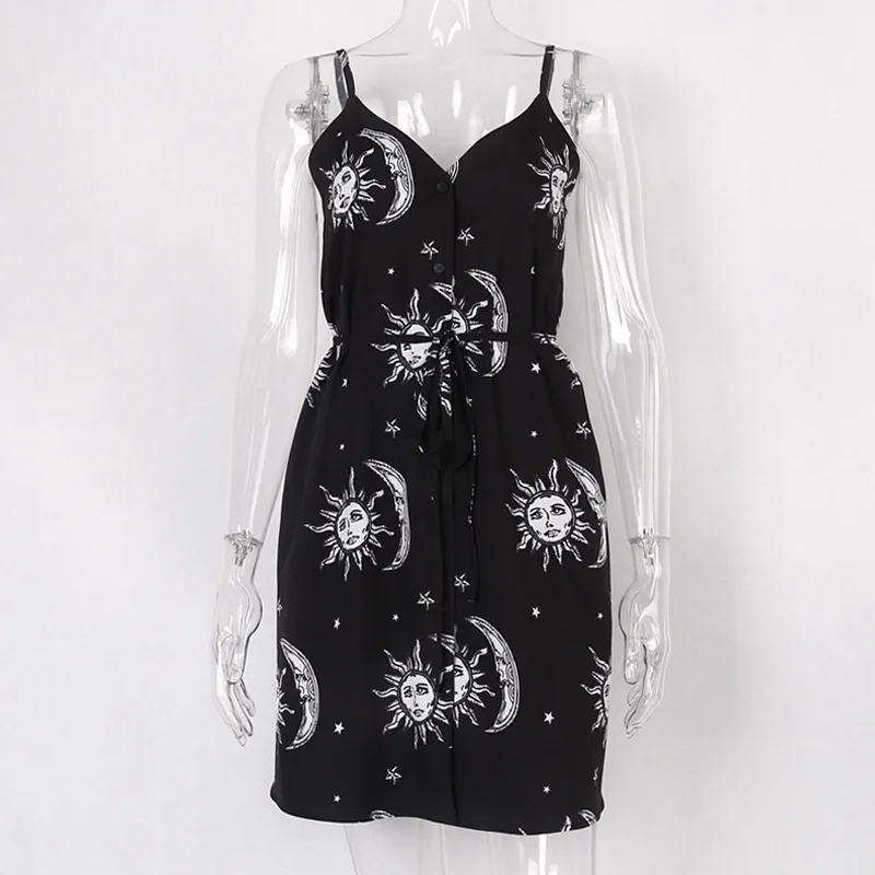 

Summer Print Dress Wide Truffle Back Suspender Skirt Street Slim Sexy Dress Steampunk