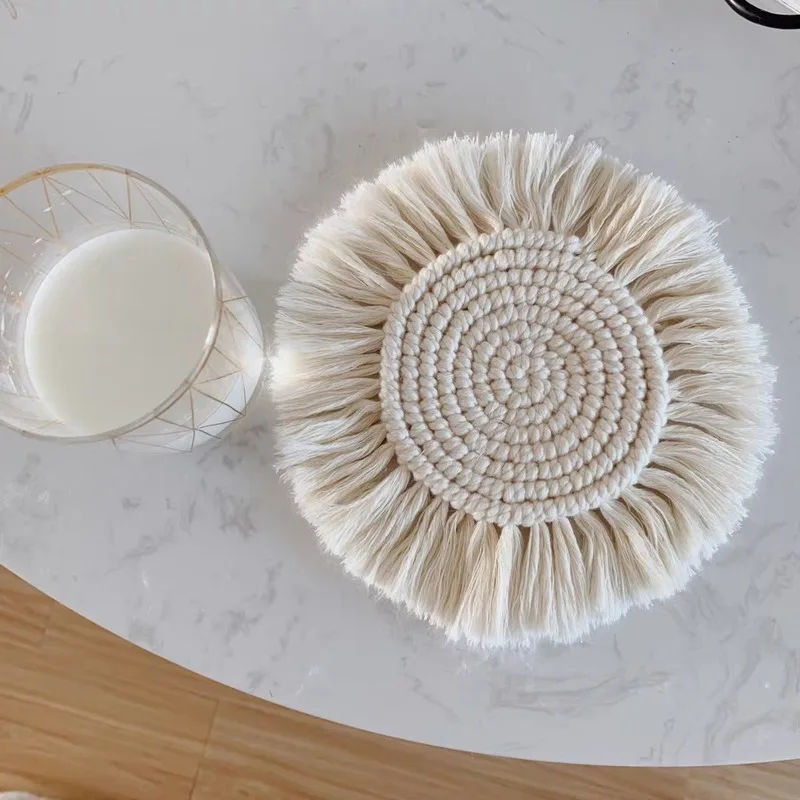 Производители хлопковой веревки изоляция чайных подставок с кисточками ручная