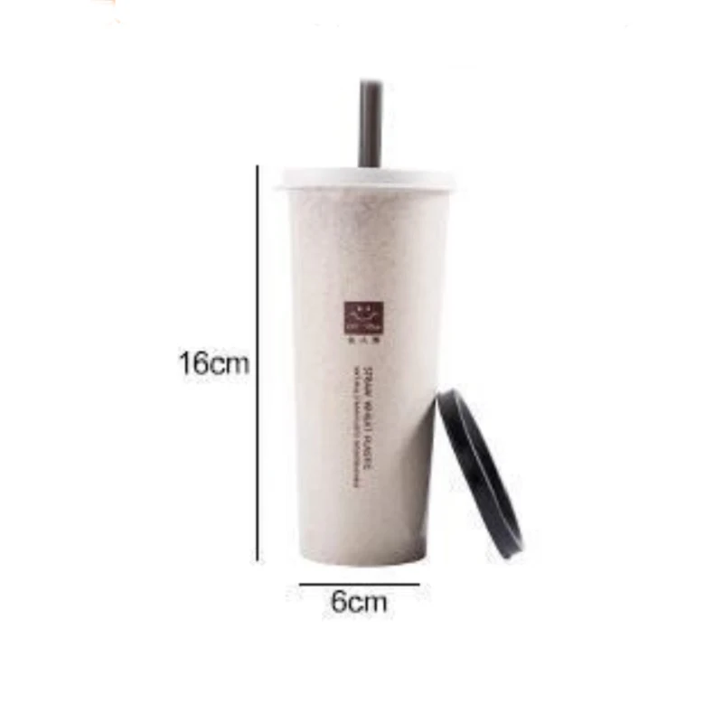 Простая чашка из пшеничной соломы с крышкой 1 шт. Студенческая портативная