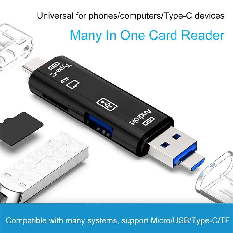 5-в-1 OTG кард-ридер высокоскоростной USB 2 0 Тип C/USB/Micro USB/SD/TF слот для карт памяти