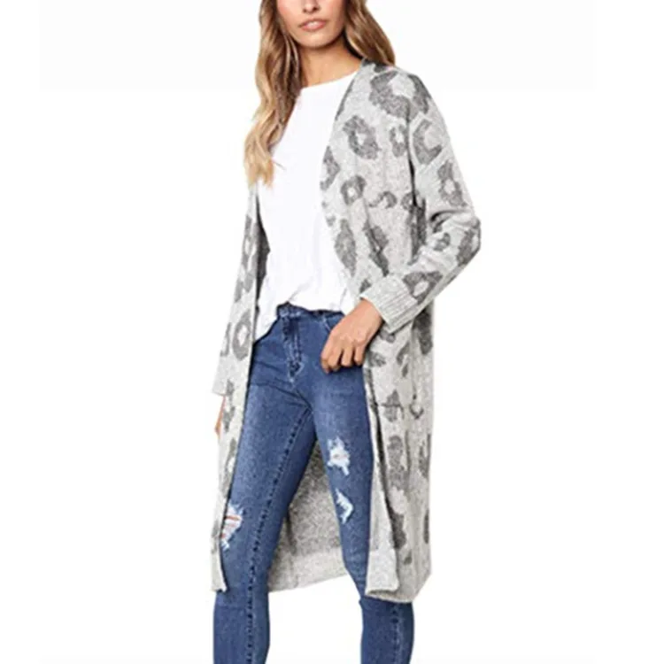 22020 Весна Зима Леопардовый принт женский свободный кардиган верхняя одежда