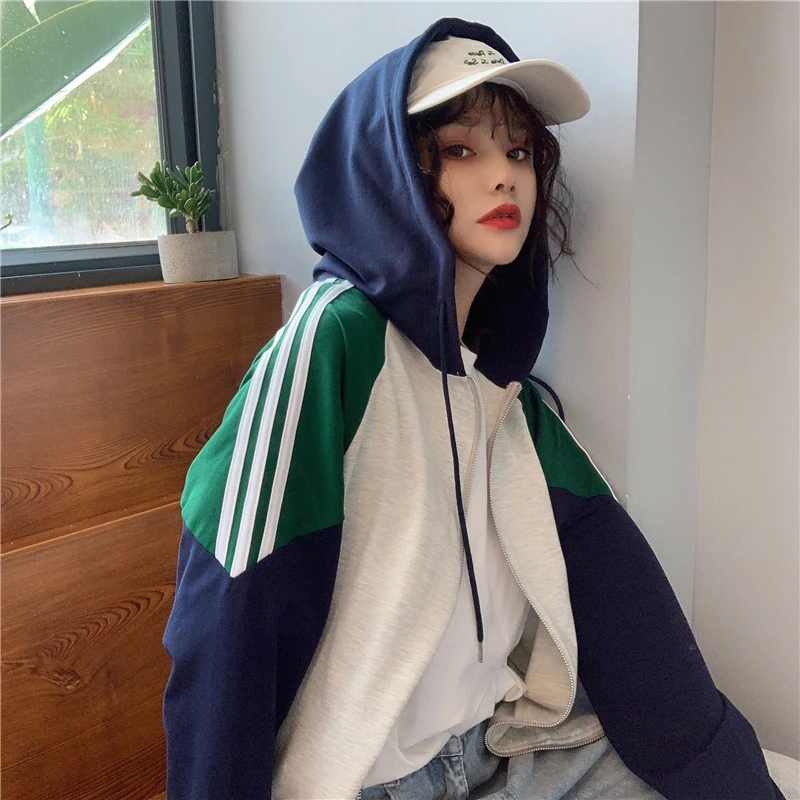 

3 размера, спортивный Тонкий Повседневный кардиган с длинными рукавами, модный кардиган на молнии в стиле пэчворк, модная Осенняя женская ве...