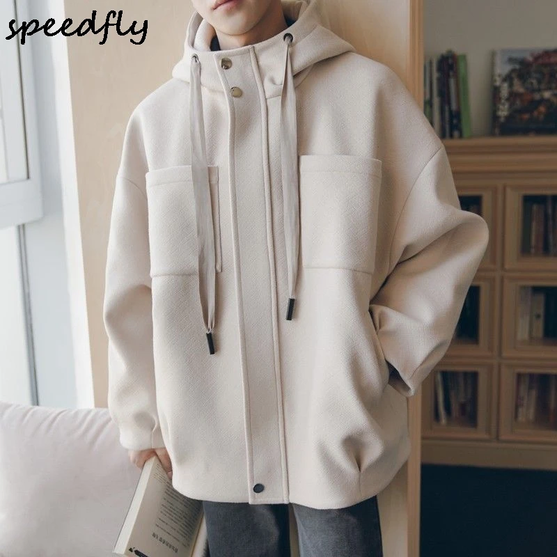 

Men's handsome wild woolen hooded jacket youth Korean trend loose casual jacket male
