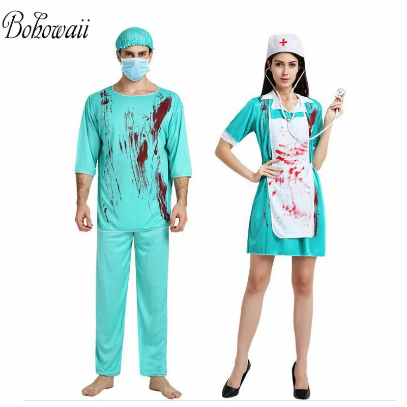 Женское и мужское платье на Хэллоуин BOHOWAII кровавый костюм зомби медсестры врача