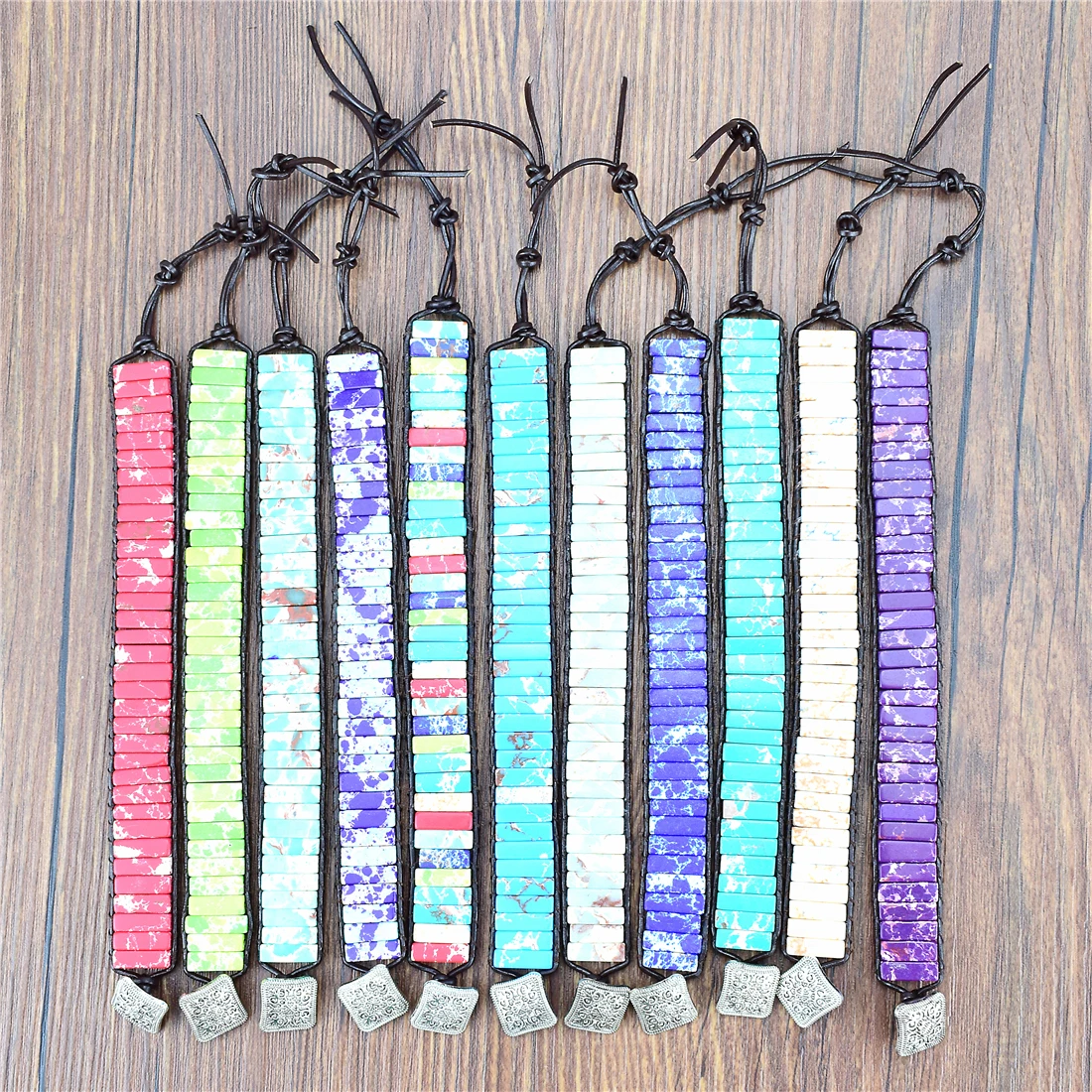 

New Women Bracelet Femme Natural Japser Stone Single Leather Wrap Bracelet Beads Bohemia Beach Bracelet Jewelry Dropshipping