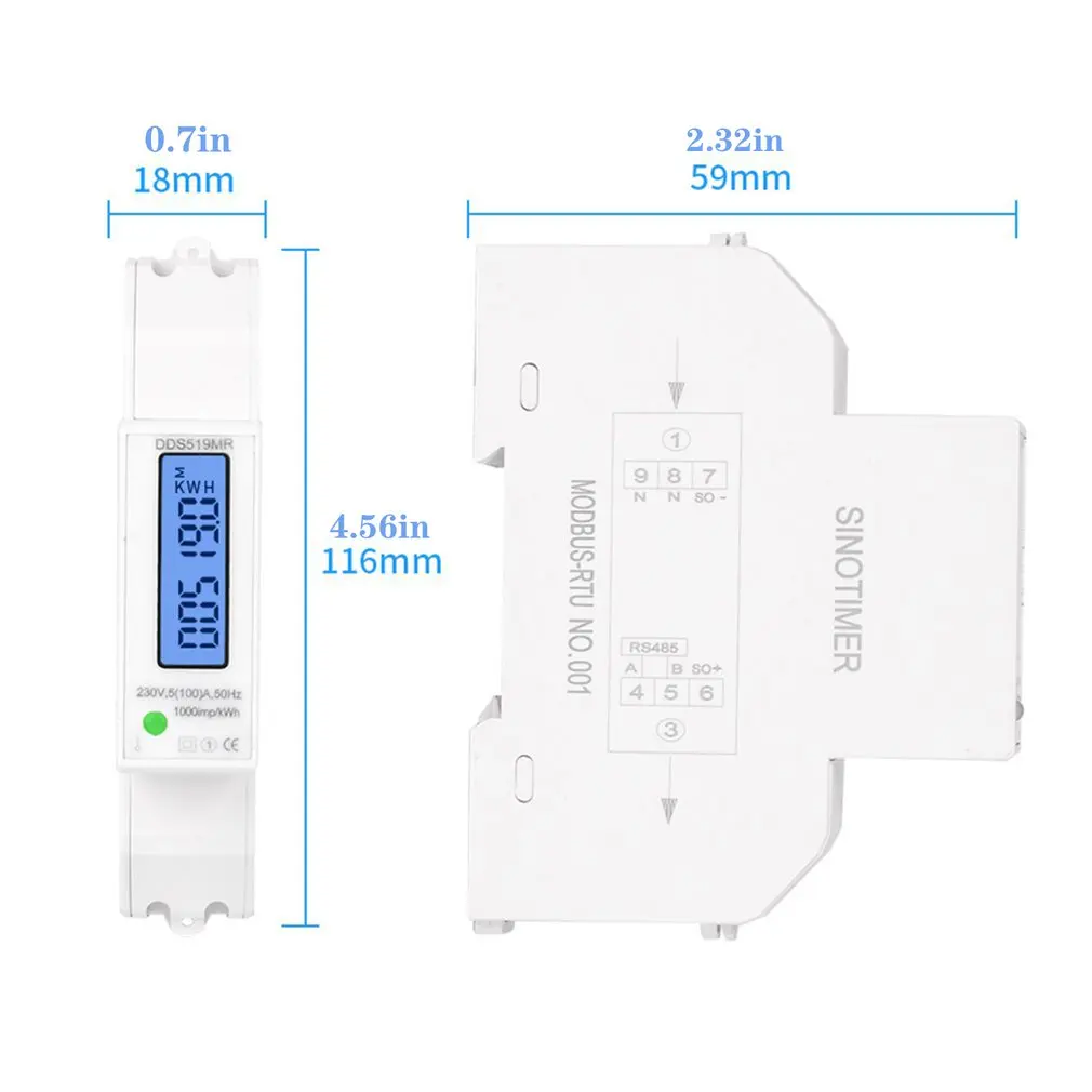 

Multifunction Digital Voltmeter Ammeter Wattmeter LCD Backlight Display DIN Rail KWH Meter AC 230V 5-100A RS485 Modbus Output