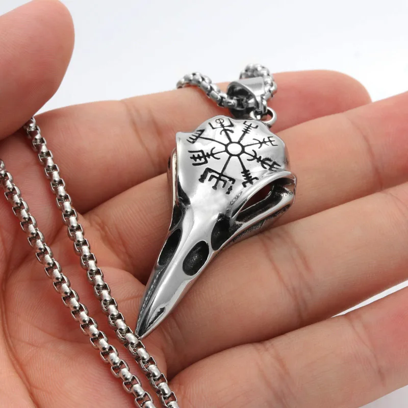 Винтажные череп ворона кулон ожерелье для мужчин и женщин Северный компас Aegishjalmur