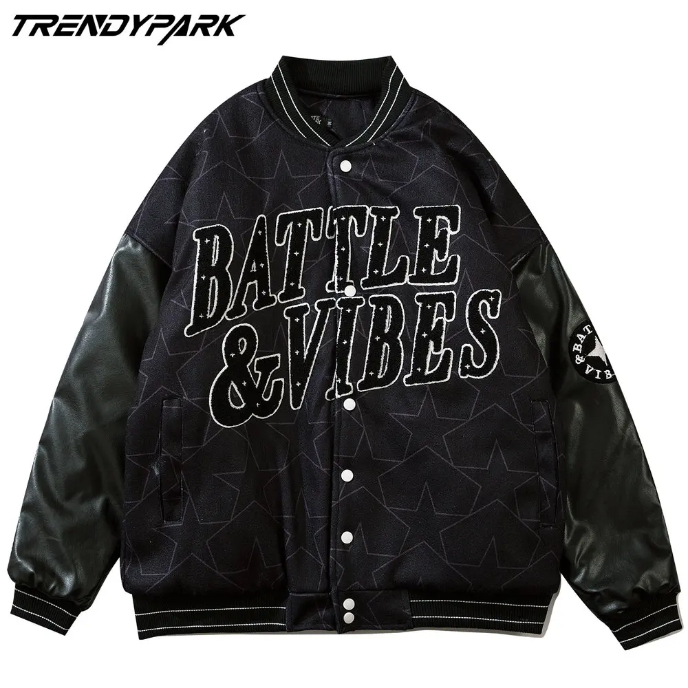 

Men's Jacket Baseball Uniform Embroidery New Cotton Fabric Harajuku Hip Hop Streetwear Casual Oversized Varsity Coat