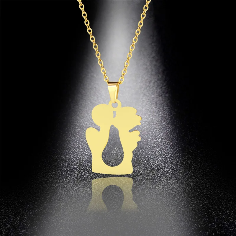 

304 Stainless Steel Chain Necklace Couples Kissing Pendants Wholesale Angle Accessories Fashion Female Party Jewelry Gifts