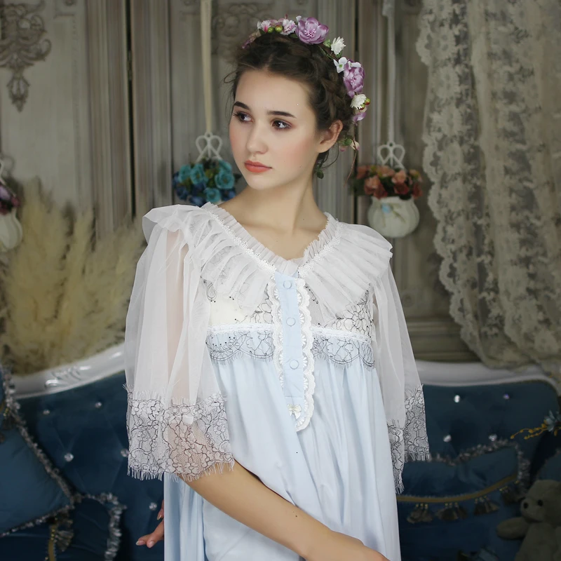 Новинка, ночная рубашка, ночная рубашка, женское длинное платье, домашняя одежда, длина до лодыжки, ночная сорочка, кружевная длинная ночная рубашка в стиле ретро, милая