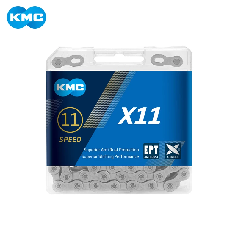 Фото KMC X8 X9 X10 X11 EPT Chain 116 Links 9V 10V 11V 8 Speed Silver Prevent Rust Extra Light Double MTB Road Bike Bicycle Chains №3