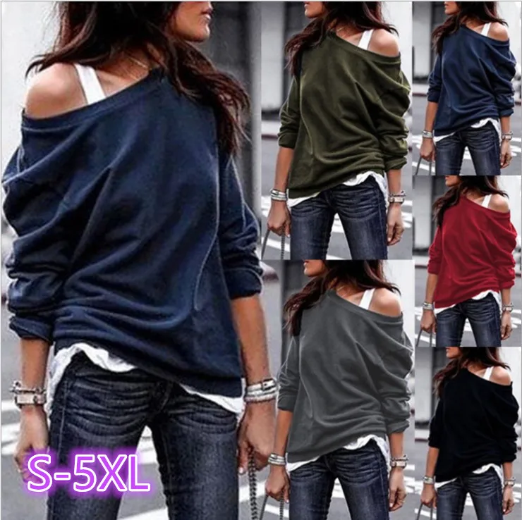 Новая мода Стиль одно плечо на каждый день с длинными рукавами из мягкой ткани