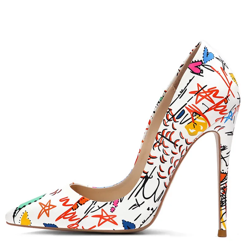 

Fashion Hand Drawn Graffiti Women's Single Shoes Party High Heel Female Bride Wedding Shoes Spring Summer Handmade Ladies Shoes