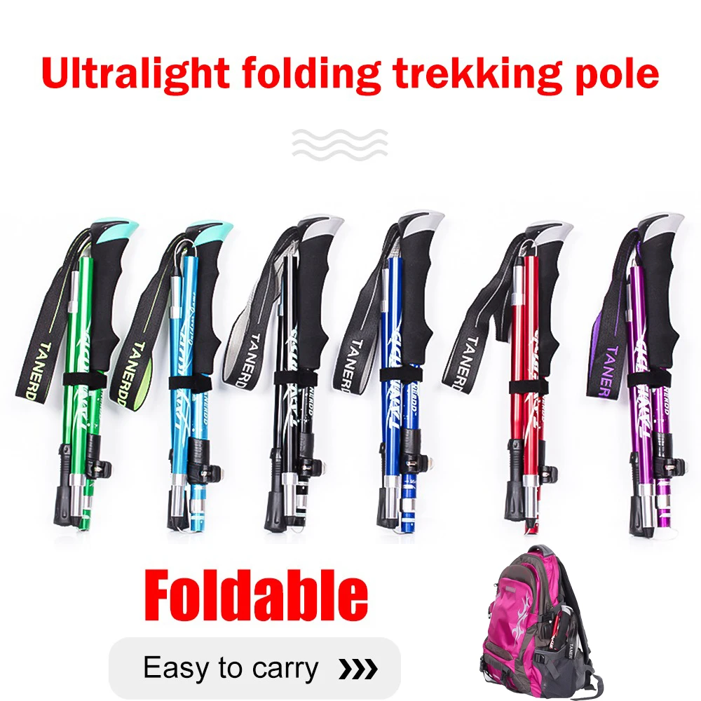 

EVA Handle 4-Section Folding Walking Sticks Crutches Trekking Poles Alpenstock Hiking Accessories Ultralight Aluminum Alloy