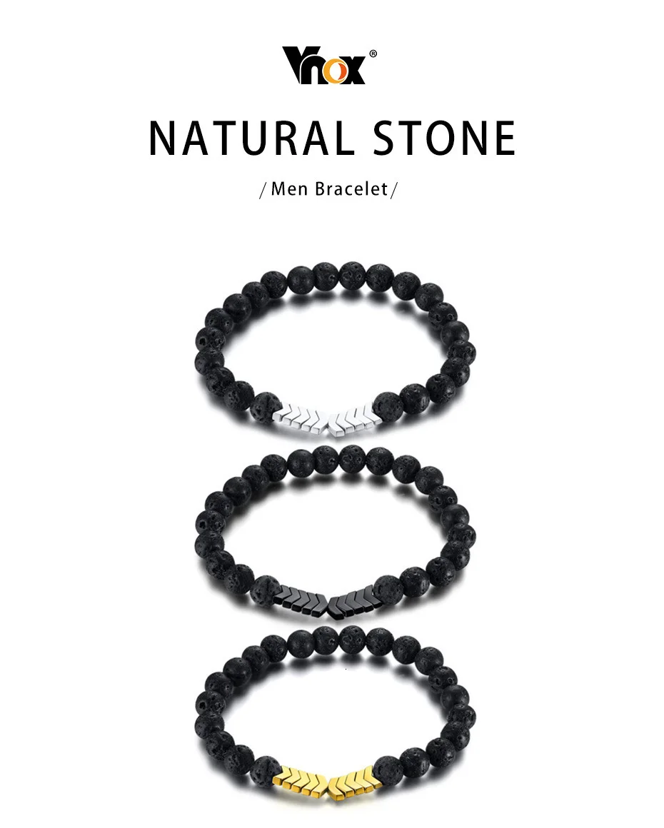 Vnox Mens Volcanic Lava Stone Beads Essential Oil Diffuser Bracelets for Women Healing Balance Yoga Magnet Arrow Charm