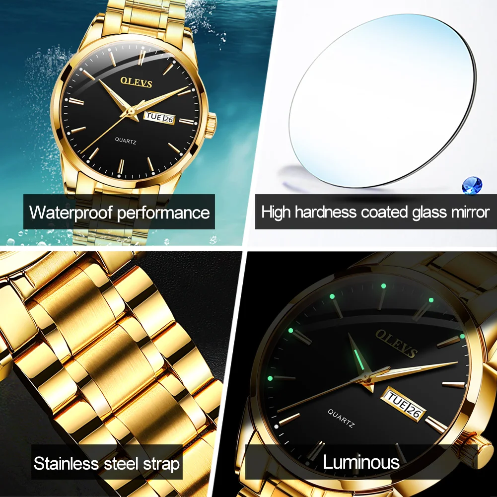 Часы местное золото водонепроницаемые светящиеся мужские часы роскошные