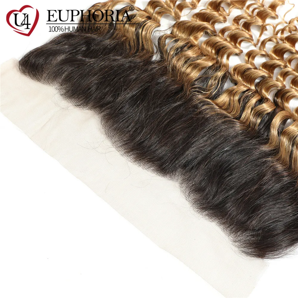 Ombre Blonde Brazilian Remy Human Hair 3 Bundles With Lace Closure Frontal 99J Deep Wave 13x4 EUPHORIA | Шиньоны и парики