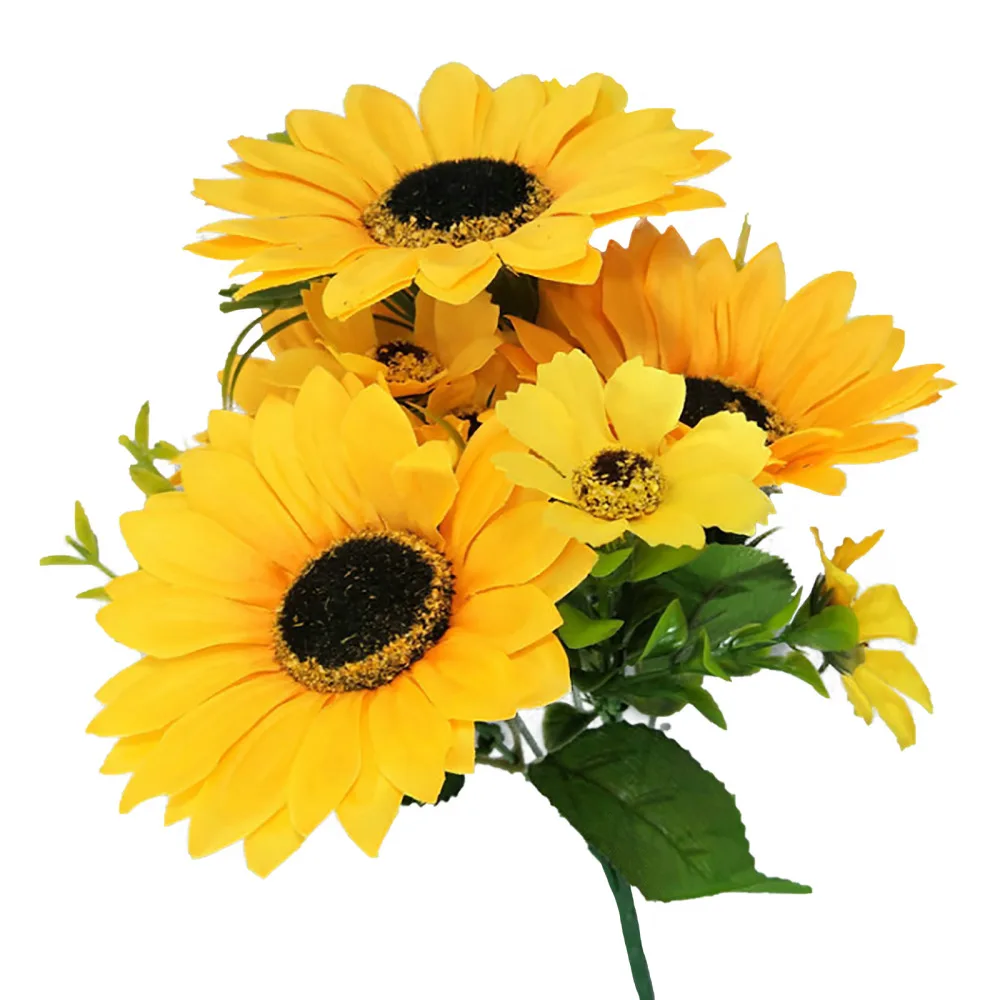 

Искусственный подсолнух Моделирование декоративный букет Изысканный букеты 6 шт. Стиль Крытый тонко выделанной 7 вилки искусственные цветы
