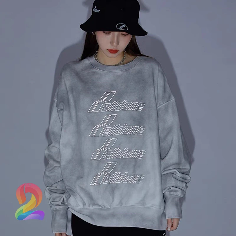 

3M ReflectiveWe11done Sweatshirt Men Women Letter Barrage Tie-Dye Printing Pullover Welldone Hiphop Tops
