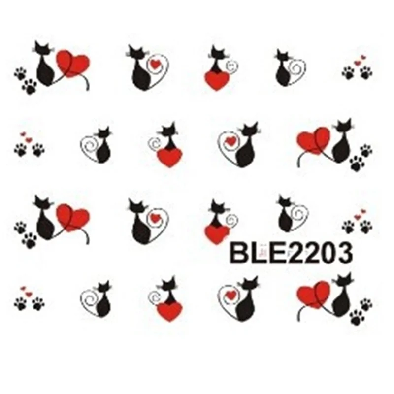 Наклейки для ногтей BearPaw 11 дизайнов в 1 черные наклейки с милым котом Переводные