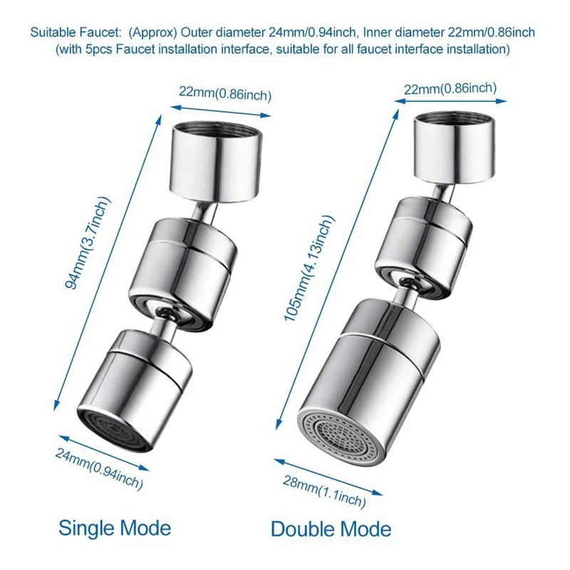 

360 Faucet Universal Aerator, Rotating Faucet Aerator, Large-Angle Water-Saving Dual-Function Kitchen Faucet Aerator