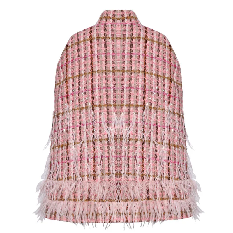 

SISPELL Patchwork Feather Plaid For Female Coats With Belt Stand Collar High Wasit Vintage Women's Coat 2020 Autumn Fashion New