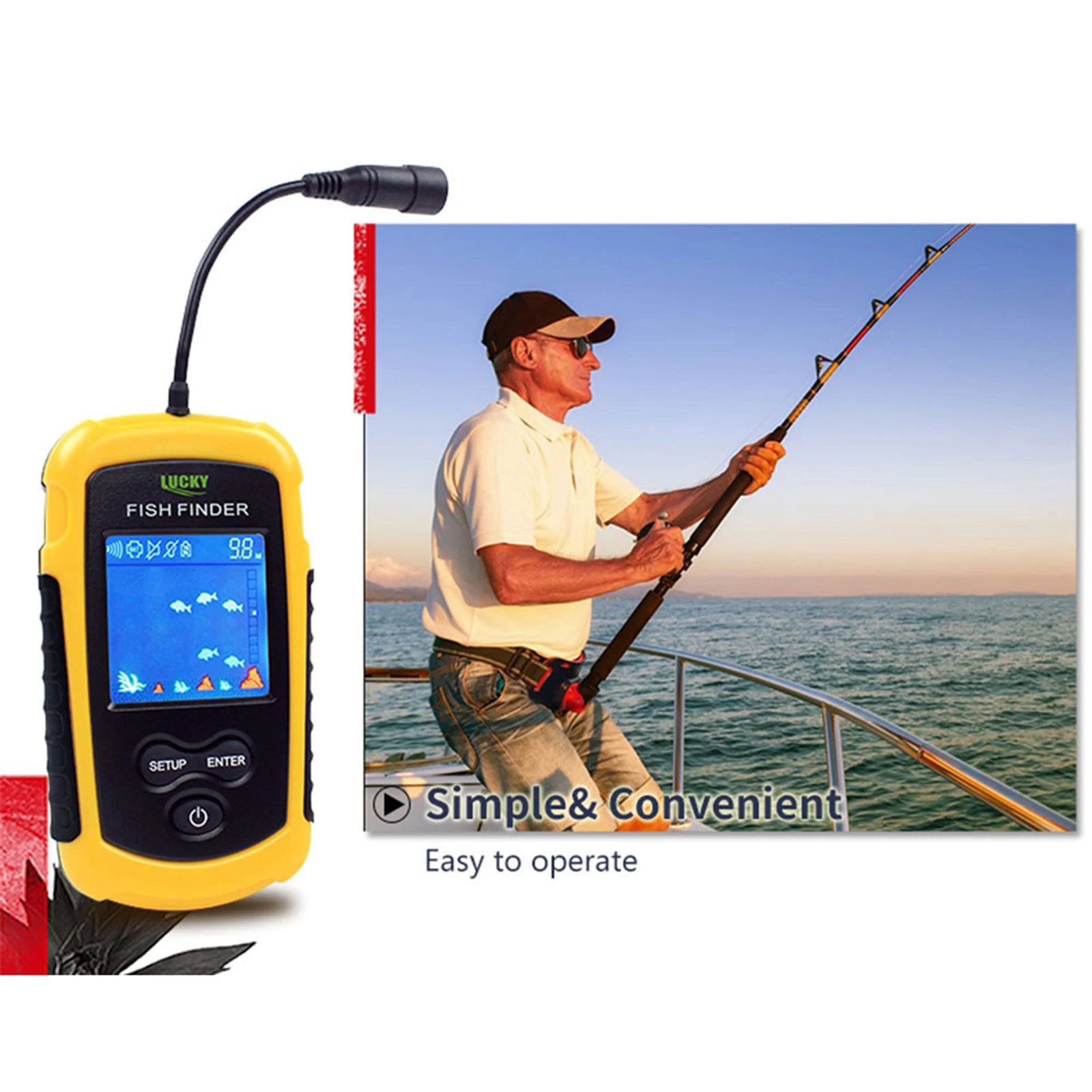 

Portable Fish Finder 100M/328FT Sonar Depth Sounder Alarm River Lake