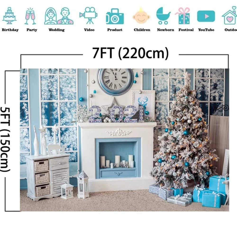 Laeacco фон для рождественских фотографий с изображением комнаты часы деревом камин