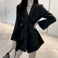 womens spring jackets ladies 2022 elegant black office wear with belt suit blazer coat gothic long sleeve blazer dress women