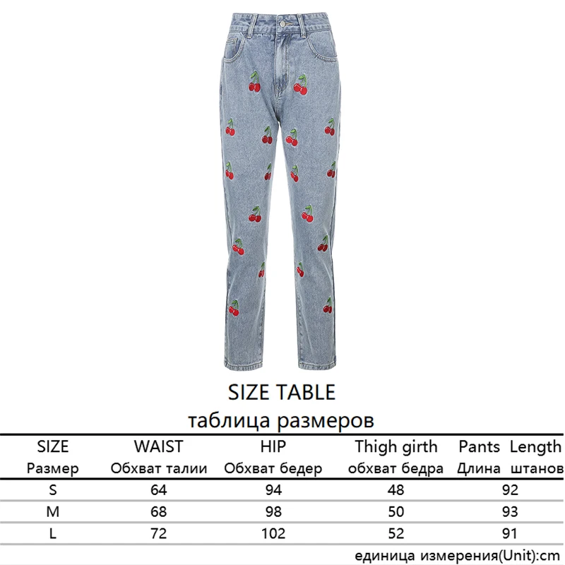 

Slim Demin Pencil Pants Sweet Cherry Embroidery High Waisted Jeans for Women 2021 Autumn Full-Length Cute Blue Y2k Streetwear