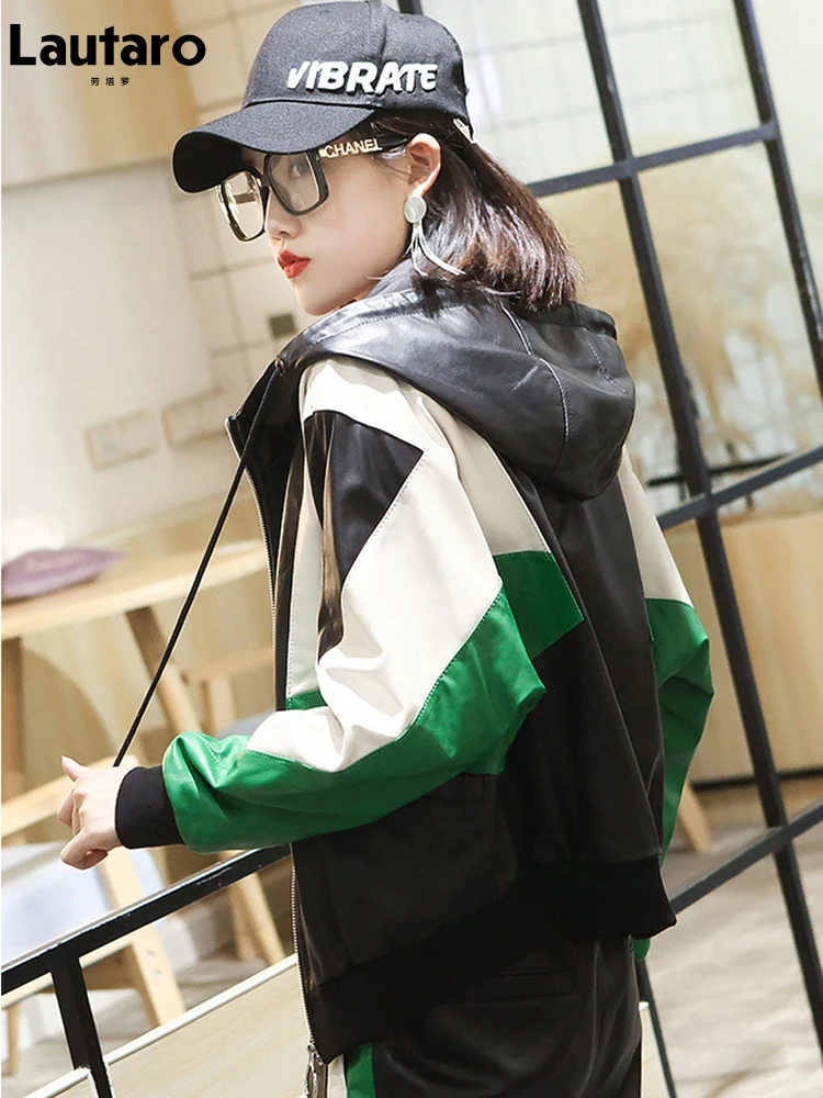 Lauraro Весенне осенняя стильная женская куртка бомбер из искусственной кожи с