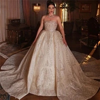 dubai strapless vintage wedding dresses 2020 lace appliques ball gown plus size sequined robe de mariee