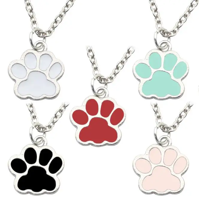 

Fashion Women Dog Cat Paw Print Alloy Necklaces Pendant Enamel Necklace Pet Lover Girls Korean Jewelry Gift Hot