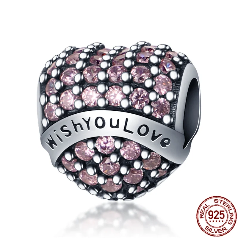 

New 925 Sterling Silver Pink Peach Pavé Zircon Beads Fit Original Pandora Bracelet&Bangle Making Fashion DIY Jewelry For Women