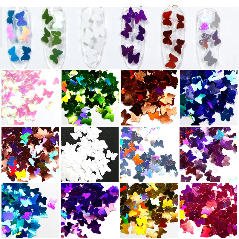 Бабочки для дизайна ногтей блестки 12 цветов голографические бабочки хлопья