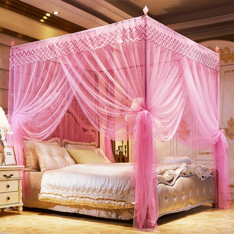 New Pink Quadrate Mosquito Net Palace Netting With Iron Tube Frame Romantic Lace Light Yellow Blue Three-Door Moustiquaire 1.8M | Дом и сад