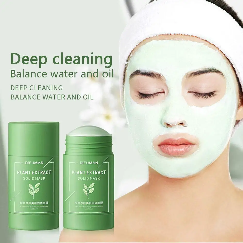 

Green Tea Purifying Clay Stick Mask Moisturize Oil Anti-Acne Eggplant Cleansing Face Deep Control Masks A9A1