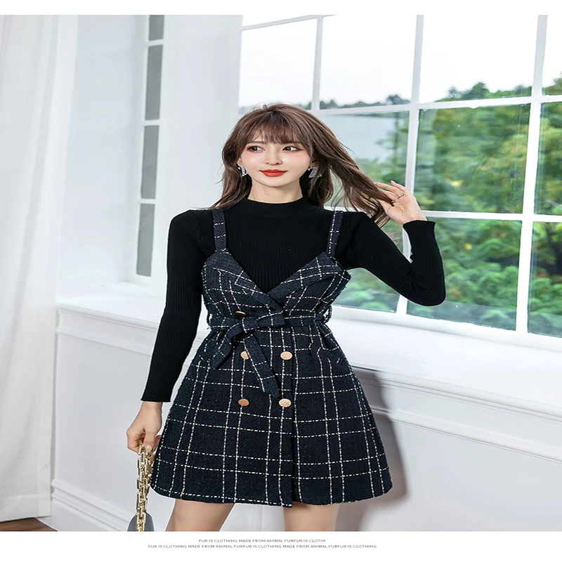 

Winter 2020 New Slim Fit Lady Elegant Strap Dress Set