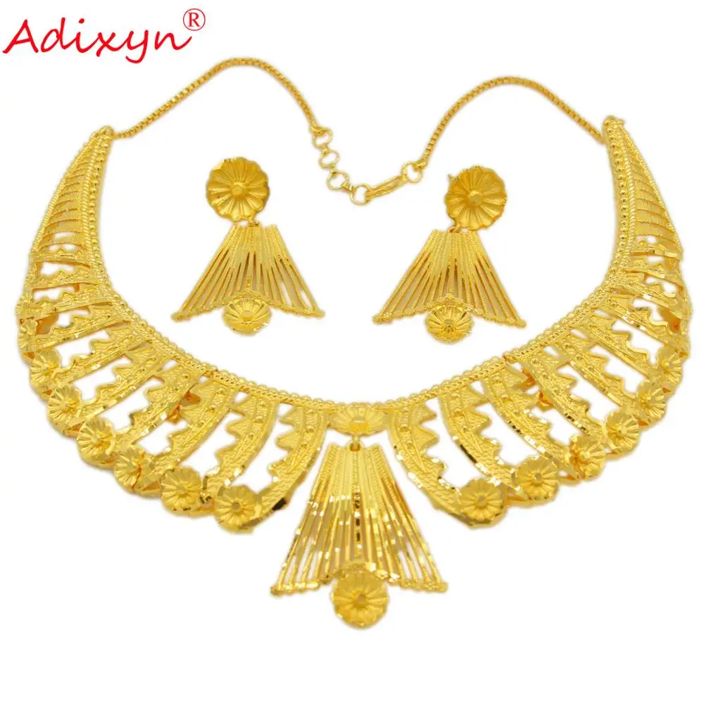 Adixyn новый африканский Дубай ожерелье/серьги наборы для женщин золотого цвета Изысканный ювелирные изделия арабские/эфиопские/Ближний Вост...