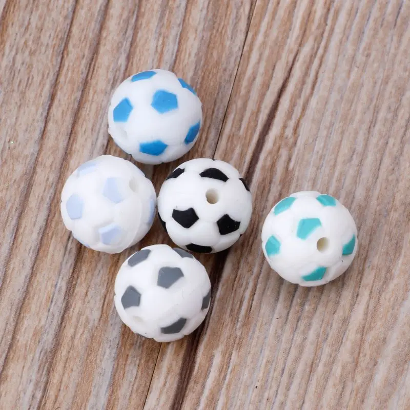 

Silicone Beads 15mm Baby Teether Football Food Grade Silicone Soccer Round Bead BPA Free Bracelet Making Teether