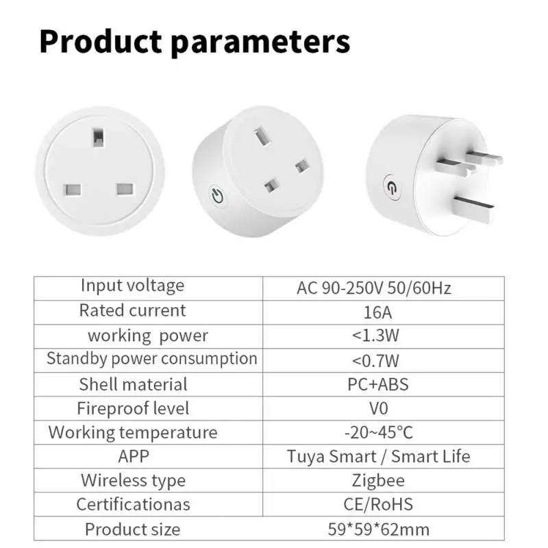 

Tuya ZigBee Smart Socket 16A UK Plug Timer Voice Control Tuya/Smart Life APP Remote Control Work With Alexa Google Home