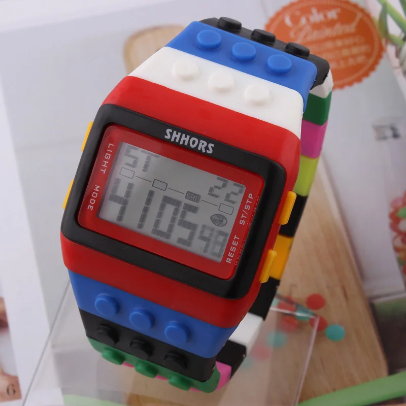 Блочные часы наручные shors с ЖК-дисплеем цветные строительные Lego Whatch будильником