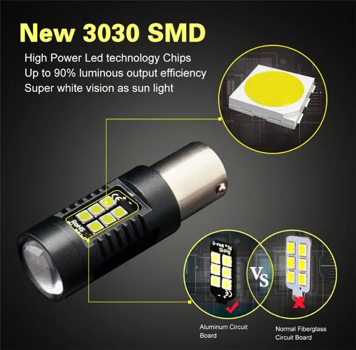 2PCS 1156 BA15S P21W LED BAU15S PY21W BAY15D Bulb 1157 P21/5W R5W 21pcs 3030SMD Auto Lamp Bulbs Car Light 12V - 24V |